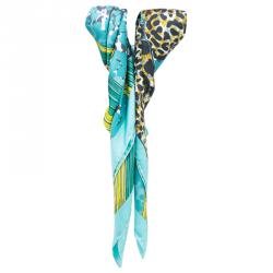 مملوكة مسبقًا وشاح سالفاتوري فيراغامو نقش فهد حرير أزرق