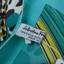 مملوكة مسبقًا وشاح سالفاتوري فيراغامو نقش فهد حرير أزرق