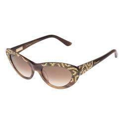 Pre Owned Salvatore Ferragamo Brown Crystal Embellished Cat Eye Sunglasses