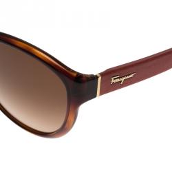 Pre Owned Salvatore Ferragamo Tortoise and Red SF717S Oval Sunglasses