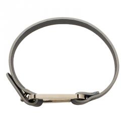 Pre Owned Salvatore Ferragamo Navy Blue Leather Silver Tone Bracelet