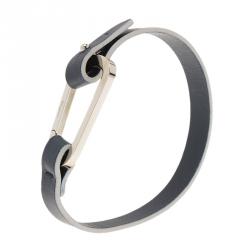 Pre Owned Salvatore Ferragamo Navy Blue Leather Silver Tone Bracelet