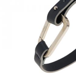 Pre Owned Salvatore Ferragamo Navy Blue Leather Silver Tone Bracelet