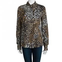 Pre Owned Salvatore Ferragamo Black Printed Silk Long Sleeve Shirt M