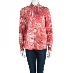 مملوكة مسبقًا Salvatore Ferragamo Red Leaf Printed Cotton Long Sleeve Shirt S