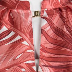Pre Owned Salvatore Ferragamo Red Leaf Printed Silk Long Sleeve Blouse S