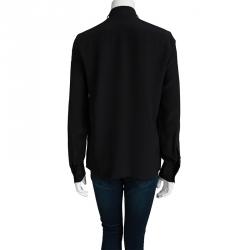 Pre Owned Salvatore Ferragamo Camouflage Printed Silk Pintuck Detail Blouse S