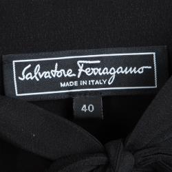 Pre Owned Salvatore Ferragamo Camouflage Printed Silk Pintuck Detail Blouse S