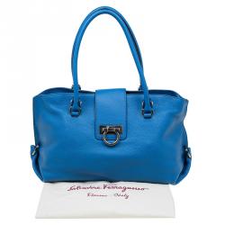 Pre Owned Salvatore Ferragamo Blue Leather Medium Sofia Tote