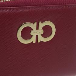 Pre Owned محفظة سالفاتوري فيراغامو دابل غانشو بسحاب دائري وسلسلة جلد حمراء