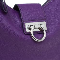 Pre Owned Salvatore Ferragamo Purple Pebbled Calf Leather Fanisa Hobo