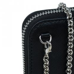 مملوكة مسبقًا محفظة سالفاتوري فيراغامو دوبل غانسيو جلد أسود بسحاب محيط و سلسلة