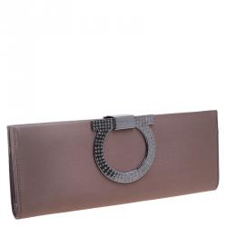 Pre Owned Salvatore Ferragamo Taupe Satin Musa Evening Clutch