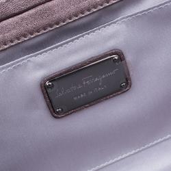 Pre Owned Salvatore Ferragamo Taupe Satin Musa Evening Clutch