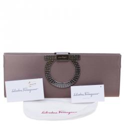 Pre Owned Salvatore Ferragamo Taupe Satin Musa Evening Clutch