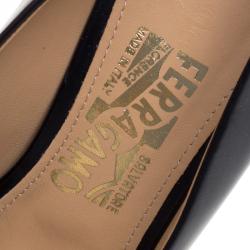 Pre Owned حذاء كعب عالي سالفاتوري فيراغامو بولا جلد أسود بفيونكة مقدمة مفتوحة مقاس 39.5