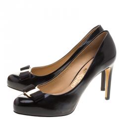 Pre Owned Salvatore Ferragamo Black Patent Pimpa Vara Bow Pumps Size 39.5