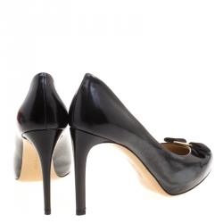 Pre Owned Salvatore Ferragamo Black Patent Pimpa Vara Bow Pumps Size 39.5