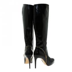 Pre Owned Salvatore Ferragamo Black Patent Zip Detail Tall Boots Size 40