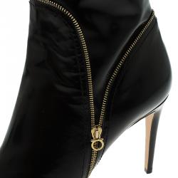 Pre Owned Salvatore Ferragamo Black Patent Zip Detail Tall Boots Size 40