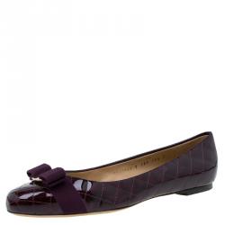 Salvatore Ferragamo Burgundy Patent Quilted Leather Varina Ballet Flats Size 41