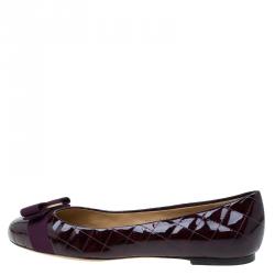 Salvatore Ferragamo Burgundy Patent Quilted Leather Varina Ballet Flats Size 41