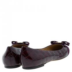 Salvatore Ferragamo Burgundy Patent Quilted Leather Varina Ballet Flats Size 41