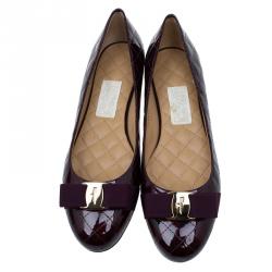 Salvatore Ferragamo Burgundy Patent Quilted Leather Varina Ballet Flats Size 41