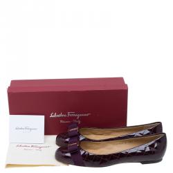 Salvatore Ferragamo Burgundy Patent Quilted Leather Varina Ballet Flats Size 41