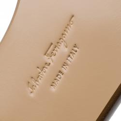 Pre Owned Salvatore Ferragamo Light Blue Leather Moe Chain Detail Flat Sandals Size 37.5