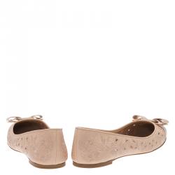 Pre Owned Salvatore Ferragamo Beige Laser Cut Leather Varina Ballet Flats Size 41