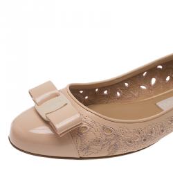 Pre Owned Salvatore Ferragamo Beige Laser Cut Leather Varina Ballet Flats Size 41