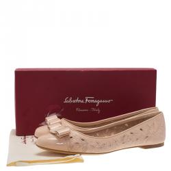Pre Owned Salvatore Ferragamo Beige Laser Cut Leather Varina Ballet Flats Size 41