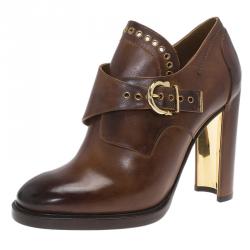 Pre Owned Salvatore Ferragamo Brown Leather Nevers Boots Size 39.5