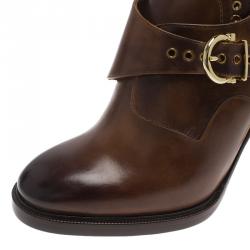 Pre Owned Salvatore Ferragamo Brown Leather Nevers Boots Size 39.5