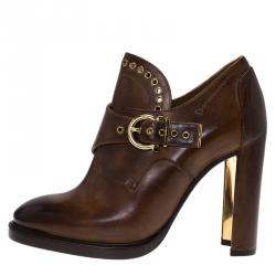 Pre Owned Salvatore Ferragamo Brown Leather Nevers Boots Size 38.5