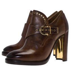Pre Owned Salvatore Ferragamo Brown Leather Nevers Boots Size 38.5