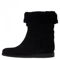 مملوكة مسبقًا حذاء بوت سالفاتوري فيراغامو منتصف الساق ماي ايزي قطيفة وسويدي أسود مقاس 40.5