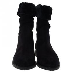 مملوكة مسبقًا حذاء بوت سالفاتوري فيراغامو منتصف الساق ماي ايزي قطيفة وسويدي أسود مقاس 40.5