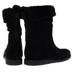 مملوكة مسبقًا حذاء بوت سالفاتوري فيراغامو منتصف الساق ماي ايزي قطيفة وسويدي أسود مقاس 40.5