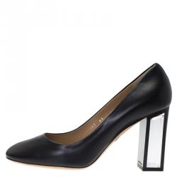 مملوكة مسبقًا Salvatore Ferragamo Black Leather Ninfea Lucite Block Heel Pumps Size 40