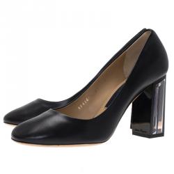 مملوكة مسبقًا Salvatore Ferragamo Black Leather Ninfea Lucite Block Heel Pumps Size 40