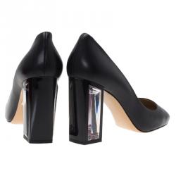 مملوكة مسبقًا Salvatore Ferragamo Black Leather Ninfea Lucite Block Heel Pumps Size 40