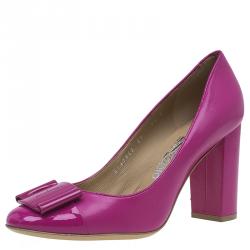 Pre Owned Salvatore Ferragamo Pink Leather Ninna Bow Pumps Size 39