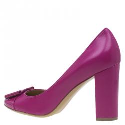 Pre Owned Salvatore Ferragamo Pink Leather Ninna Bow Pumps Size 39