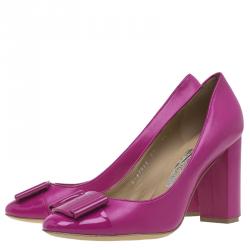 Pre Owned Salvatore Ferragamo Pink Leather Ninna Bow Pumps Size 39