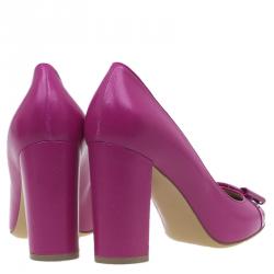Pre Owned Salvatore Ferragamo Pink Leather Ninna Bow Pumps Size 39