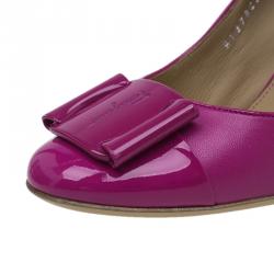 Pre Owned Salvatore Ferragamo Pink Leather Ninna Bow Pumps Size 39