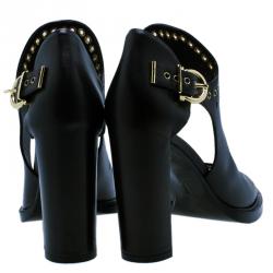 Salvatore Ferragamo Black Cutout Leather Eyelet Ankle Sandals Size 39.5