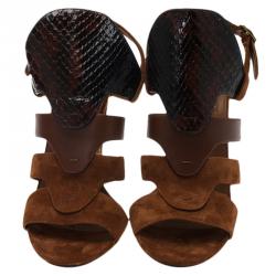 Salvatore Ferragamo Tricolor Suede and Python Laos Strappy Sandals Size 38.5